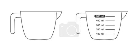 Illustration for Measuring cups blank and with 500 ml volume graphic scale. Half liter liquid container for cooking. Vector outline illustration. - Royalty Free Image