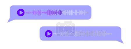 Illustration for Voice messages in bubble frames. Audio chat elements with playing speech waves isolated on white background. Online messenger, radio, podcast mobile app interface. Vector flat illustration - Royalty Free Image