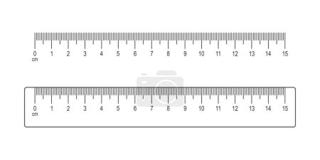 Illustration for 15 centimeter scale and ruler isolated on white background. Math or geometric tool for distance, height or length measurement with markup and numbers. Vector graphic illustration. - Royalty Free Image