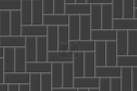 Illustration for Black basketweave tile mosaic layout. Stone or ceramic brick wall background. Kitchen backsplash texture. Bathroom or toilet floor decoration. Sidewalk texture. Vector flat illustration - Royalty Free Image