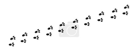 Bunny pawprints. Rabbit paw stamps. Trace of wet or mud steps of running or walking hare isolated on white background. Vector graphic illustration.