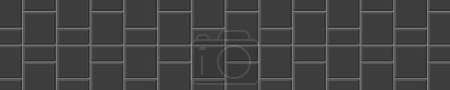 Illustration for Black vertical alternating tile pattern. Sidewalk mosaic layout. Stone or ceramic brick wall background. Kitchen backsplash texture. Bathroom or toilet floor decoration. Vector flat illustration - Royalty Free Image