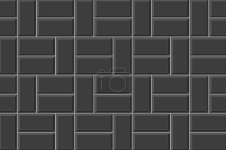 Black basketweave tile layout. Stone or ceramic brick wall mosaic background. Kitchen backsplash texture. Bathroom, shower or toilet floor decoration. Pavement texture. Vector flat illustration