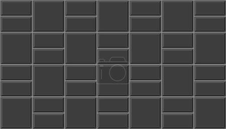 Illustration for Black basketweave tile background. Causeway texture. Stone or ceramic brick wall seamless pattern. Kitchen backsplash mosaic layout. Bathroom or toilet floor decoration. Vector flat illustration - Royalty Free Image