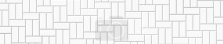 Illustration for White basketweave tile seamless pattern. Stone or ceramic brick wall background. Kitchen backsplash texture. Bathroom, shower or toilet floor mosaic decoration. Vector flat illustration - Royalty Free Image