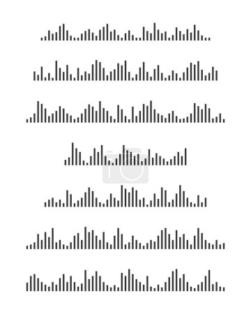 Illustration for Set of sound wave icons. Signal frequency signs. Pulse pictograms. Voice messages symbols. Audio player graphic elements. Online messenger, radio, podcast mobile app interface. Vector illustration - Royalty Free Image