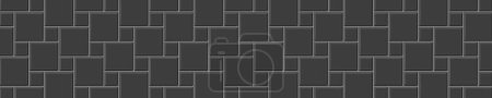 Illustration for Black tile hopscotch layout. Stone or ceramic brick wall background. Kitchen backsplash mosaic texture. Bathroom, shower or toilet floor decoration. Causeway texture. Vector flat illustration - Royalty Free Image