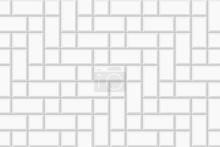 Illustration for White herringbone inserted tile texture. Stone or ceramic brick wall background. Kitchen backsplash mosaic layout. Bathroom, shower or toilet floor decoration. Vector flat illustration - Royalty Free Image