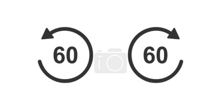 Illustration for 1 minute or 60 seconds rewind and fast forward icons with circle arrows. Round repeat and next buttons isolated on white background. Media player playback elements. Vector graphic illustration - Royalty Free Image