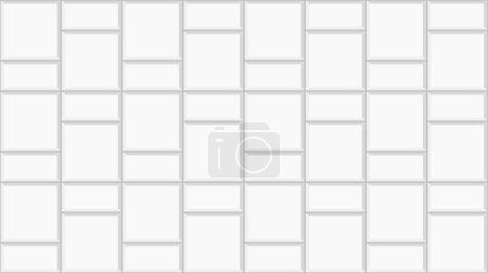 Illustration for White basketweave tile background. Sidewalk texture. Stone or ceramic brick wall surface. Kitchen backsplash mosaic layout. Shower, bathroom or toilet floor decoration. Vector flat illustration - Royalty Free Image