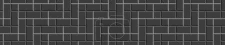 Illustration for Black herringbone inserted tile horizontal texture. Kitchen backsplash mosaic layout. Bathroom, shower or toilet floor decoration. Stone or ceramic brick wall background. Vector flat illustration - Royalty Free Image
