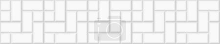 Illustration for White cobblestone tile background. Stone or ceramic brick wall pattern. Kitchen backsplash mosaic surface. Bathroom, shower or toilet floor decoration. Causeway texture. Vector flat illustration - Royalty Free Image