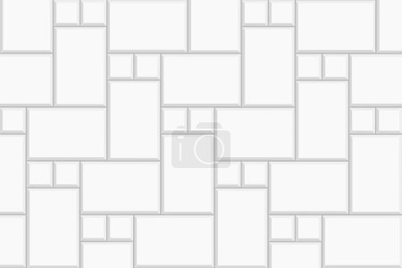 Illustration for White herringbone inserted tile background. Stone or ceramic brick wall. Kitchen backsplash mosaic surface. Bathroom, shower or toilet floor decoration. Sidewalk texture. Vector flat illustration - Royalty Free Image