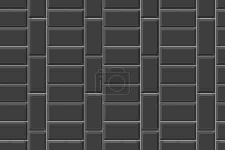 Illustration for Black basketweave tile pattern. Stone or ceramic brick wall background. Kitchen backsplash mosaic texture. Bathroom, shower or toilet floor decoration. Pavement layout. Vector flat illustration - Royalty Free Image