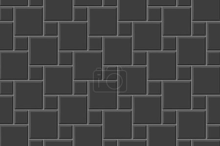 Illustration for Black hopscotch tile seamless pattern. Stone or ceramic brick wall background. Kitchen backsplash mosaic texture. Bathroom, shower or toilet floor. Pavement texture. Vector flat illustration - Royalty Free Image