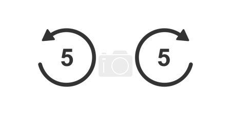 Ilustración de 5 segundos de rebobinado e iconos de avance rápido. Repetir la ronda y los botones siguientes con flechas de círculo aisladas sobre fondo blanco. Elementos de reproducción de audio o vídeo. ilustración gráfica vectorial - Imagen libre de derechos
