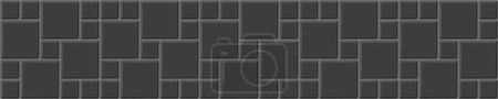 Illustration for Black hopscotch tile horizontal background. Causeway texture. Brick wall seamless pattern. Kitchen backsplash mosaic surface. Bathroom, shower or toilet floor decoration. Vector flat illustration - Royalty Free Image