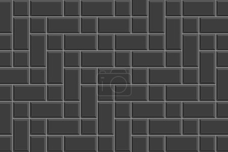 Illustration for Black herringbone inserted tile texture. Sidewalk surface. Brick wall background. Kitchen backsplash mosaic layout. Bathroom, shower or toilet floor decoration. Vector flat illustration - Royalty Free Image