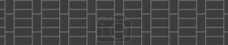 Illustration for Black corridor tile horizontal background. Stone, ceramic brick wall mosaic texture. Kitchen backsplash surface. Bathroom, shower or toilet floor decoration. Pavement layout. Vector flat illustration - Royalty Free Image