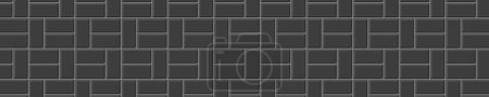Illustration for Black basketweave tile horizontal mosaic layout. Kitchen backsplash texture. Bathroom, shower or toilet floor. Pavement surface. Stone or ceramic brick wall background. Vector flat illustration - Royalty Free Image
