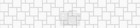 Illustration for White hopscotch tile horizontal background. Kitchen backsplash mosaic surface. Bathroom, shower or toilet floor decoration. Pavement texture. Stone or ceramic brick wall. Vector flat illustration - Royalty Free Image
