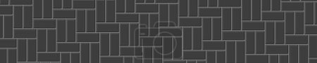 Illustration for Black basket weave tile horizontal background. Sidewalk mosaic texture. Kitchen backsplash surface. Bathroom or toilet floor decoration. Stone or ceramic brick wall. Vector flat illustration - Royalty Free Image