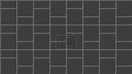 Illustration for Black basket weave tile mosaic layout. Causeway texture. Stone or ceramic brick wall background. Kitchen backsplash pattern. Bathroom, shower or toilet floor decoration. Vector flat illustration - Royalty Free Image