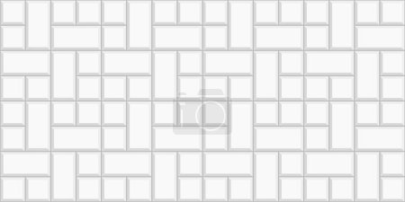 Illustration for White pinwheel tile horizontal background. Causeway texture. Stone or ceramic brick wall. Kitchen backsplash mosaic surface. Bathroom, shower or toilet floor decoration. Vector flat illustration - Royalty Free Image