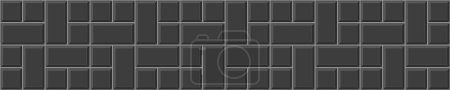 Illustration for Black pinwheel tile horizontal background. Kitchen backsplash mosaic surface. Bathroom, shower or toilet floor decoration. Causeway texture. Stone or ceramic wall pattern. Vector flat illustration - Royalty Free Image