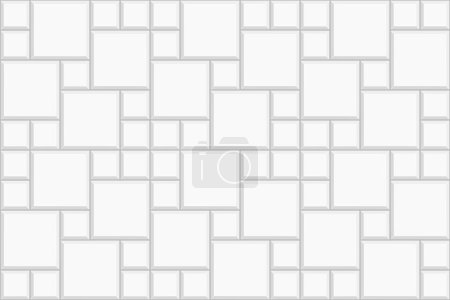 Illustration for White multi pinwheel tile background. Stone or ceramic brick wall pattern. Kitchen backsplash mosaic texture. Bathroom, shower or toilet floor decoration. Sidewalk texture. Vector flat illustration - Royalty Free Image