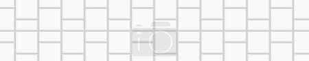 Illustration for White basketweave tile horizontal mosaic layout. Pavement texture. Kitchen backsplash surface. Bathroom, shower or toilet floor decoration. Brick wall background. Vector flat illustration - Royalty Free Image