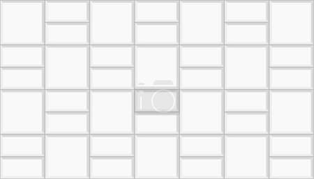 Illustration for White basketweave tile mosaic layout. Sidewalk texture. Stone or ceramic brick wall background. Kitchen backsplash texture. Bathroom, shower or toilet floor decoration. Vector flat illustration - Royalty Free Image