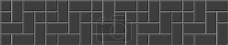 Illustration for Black cobblestone tile background. Causeway texture. Stone or ceramic brick wall seamless pattern. Kitchen backsplash mosaic surface. Bathroom, shower or toilet floor. Vector flat illustration - Royalty Free Image