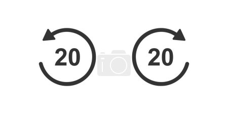 Illustration for 20 seconds rewind and fast forward icons. Round repeat and next buttons with circle arrows isolated on white background. Audio or video player playback interface elements. Vector graphic illustration - Royalty Free Image