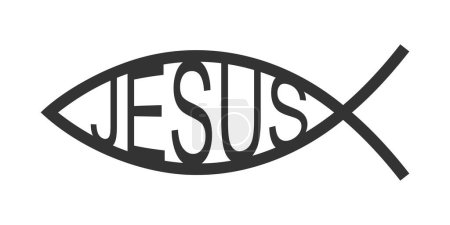 Jesus fish. Ichthys icon. Bible symbol. Secret shibboleth in Christian religion isolated on white background. Emblem for car bamper, pendant, necklace. Vector graphic illustration