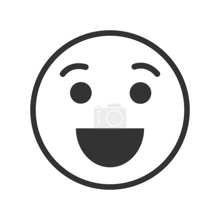 Téléchargez les illustrations : Face icon with happy, fun, joy emotion. Positive look. Wow, haha, lol expression pictogram. Funny emoticon isolated on white background. Vector graphic illustration - en licence libre de droit