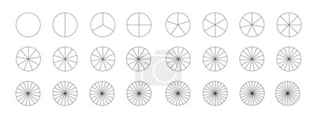 Illustration for Donut or pie chart templates. Circle divides on equal parts from 2 to 24. Set of graphic wheel diagrams with sectors isolated on white background. Vector outline illustration - Royalty Free Image