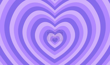 Ilustración de Bonito póster con corazones que se repiten en el diseño retro 2000 de moda. Estupendo patrón psicodélico en estilo y2k. Fondo de San Valentín. Ilustración vectorial en colores pastel púrpura. - Imagen libre de derechos