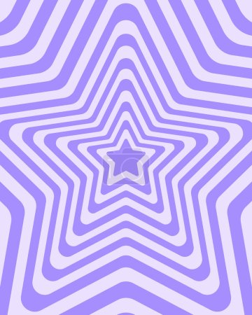 Illustration for Groovy hypnotic patterns in y2k style. Poster with repeating stars in trendy retro 2000s design. Cute vector illustration in pastel purple colors. - Royalty Free Image