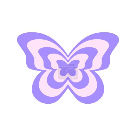 Illustration for Repeating butterfly icon in y2k retro style. 2000s design object in pastel purple colors. Cute girly vintage sticker isolated on whiyte background. Vector flat illustration - Royalty Free Image