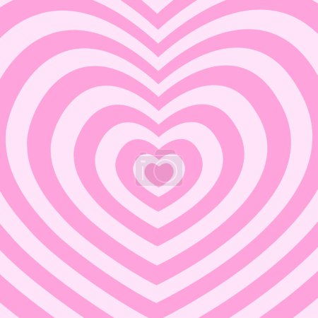 Ilustración de Póster con corazones rosados repetidos en diseño retro 2000. Groovy patrón psicodélico en el estilo de moda y2k. Lindo vector femenino ilustración en colores pastel. - Imagen libre de derechos