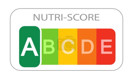 Illustration for Nutri-Score label or 5-CNL with classification letters and best A rating. Nutritional quality of foods sticker. Vector flat illustration. - Royalty Free Image
