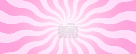 Illustration for Undulate pink radial stripes background. Trendy retro y2k pattern. Rosy sunburst, explosion or surprise manga style effect. Bubble gum, lollipop candy texture. Vector illustration - Royalty Free Image
