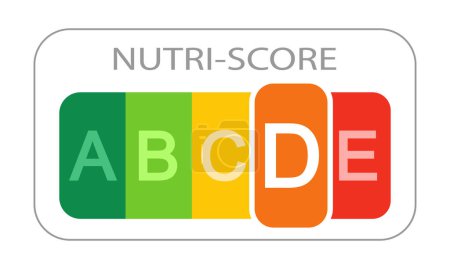 Illustration for Nutri Score label with detached D classification letter on white background. Sticker with nutritional quality of foods used in Europe products rating system. Vector flat illustration - Royalty Free Image