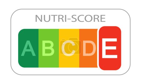 Illustration for Nutri Score label with detached E classification letter on white background. Nutritional quality of foods code used in Europe products rating system. Vector flat illustration. - Royalty Free Image