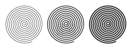 Illustration for Spiral icons with lines of different thicknesses. Optical illusion effect. Hypnotic psychedelic design. Whirlpool, vertigo, tornado, pinwheel symbols. Archimedean spiral. Vector graphic illustration. - Royalty Free Image