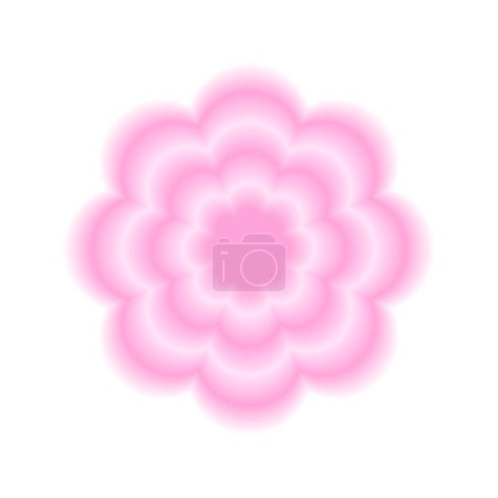 Concentric pink flower shape in blurry style. Trendy y2k sticker with gradient aura effect isolated on white background. Vector illustration.