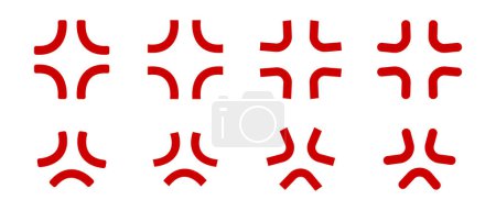 Cross popping veins symbols. Set of anger or irritation effect icons in anime or manga style comics. Angry emotion cartoon signs isolated on white background. Manpu pictograms. Vector illustration.