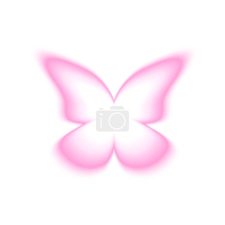 Forme papillon rose dans un style holographique flou isolé sur fond blanc. Silhouette Machaon avec effet aura dégradé. Élément design tendance y2k. Illustration vectorielle.