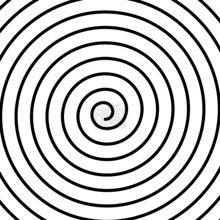Thin spiral line background. Snail shell texture. Swirl, tornado or vortex pattern. Black and white wallpaper with hypnotic vertigo effect. Dynamic spin ornament. Vector graphic illustration.